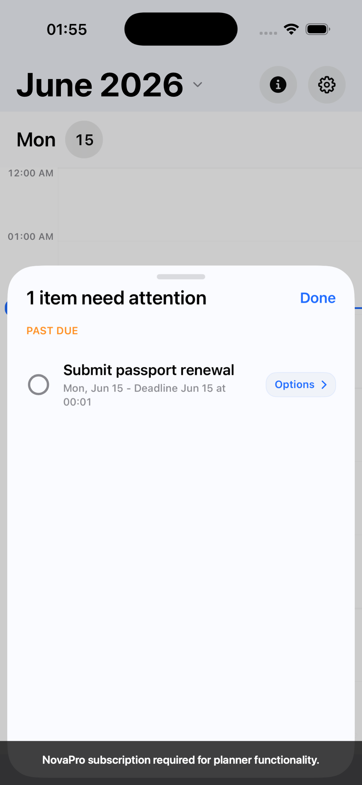 NovaPro planning conflicts for tasks that do not fit